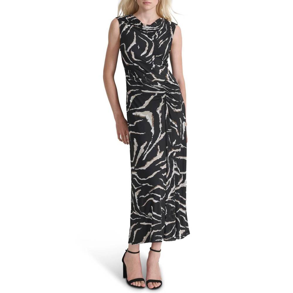 NEW DKNY sleeveless cowl neck maxi dress in black/chino